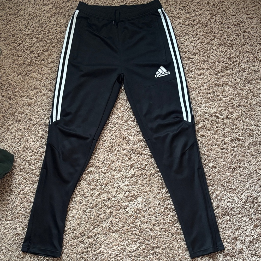 Adidas Boys Black Joggers with White Stripes